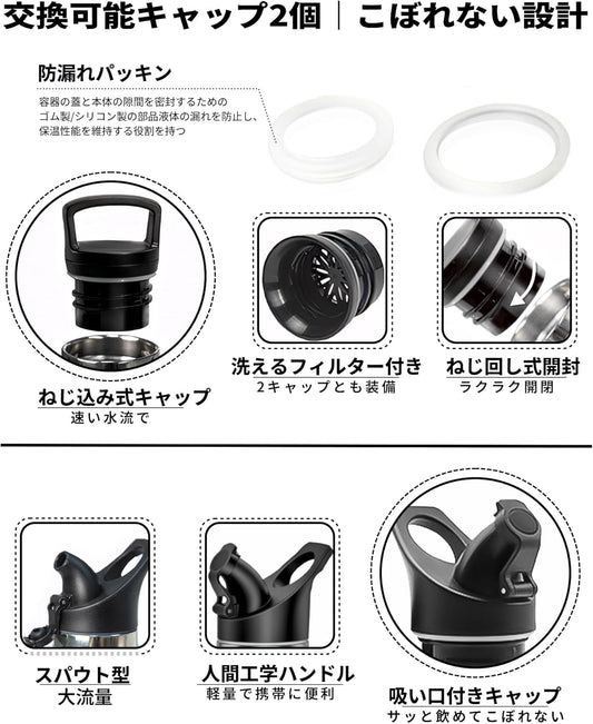 水筒 1リットル ステンレスボトル 真空断熱タンブラー 丸洗い 洗いやすい 耐汚れ 1リットル 魔法瓶1000ml 保温 保冷 スポーツドリンク対応 炭酸水筒 持ち運び便利 大容量 部活 男女兼用 通勤通学 運動 男の子 直飲みマグ シルバー