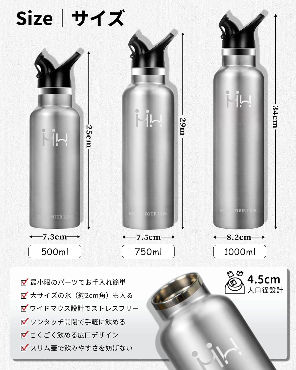 水筒 1リットル ステンレスボトル 真空断熱タンブラー 丸洗い 洗いやすい 耐汚れ 1リットル 魔法瓶1000ml 保温 保冷 スポーツドリンク対応 炭酸水筒 持ち運び便利 大容量 部活 男女兼用 通勤通学 運動 男の子 直飲みマグ シルバー