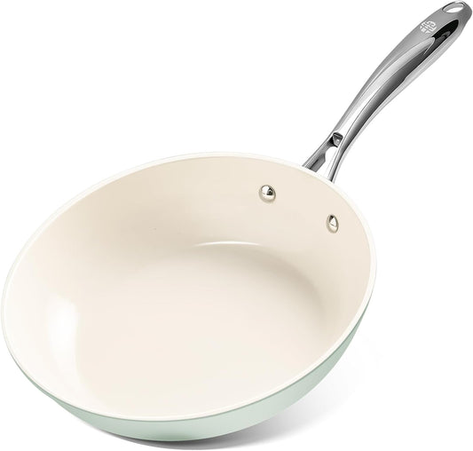 フライパン 24cm 軽量 高熱効率 IH ガス火対応 PFOA PFOS フリー セラミックコーティングフライパン こびりつきにくい こげつきにくい お手入れ簡単 食洗機対応 (ライトグリーン, 24cm)