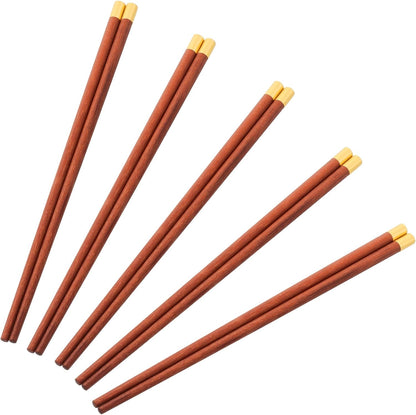 木製箸 お箸 中華箸 箸セット 5膳セット 紅檀木製 滑り止め 化粧箱入り 使いやすい お祝いに 贈答品用 ギフトにも 家族用 アウトドア 業務用