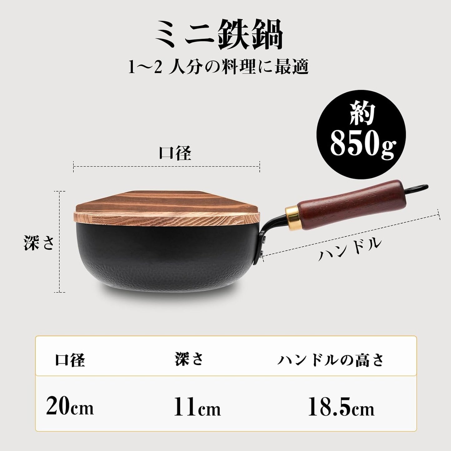 片手鍋 20cm 中華鍋蓋付き IH対応 ガス火 鉄鍋 一人鍋 ラーメン鍋 高熱効率 こげつきにくい ソースパン 焼く 茹でる 煮る 揚げる 北京鍋