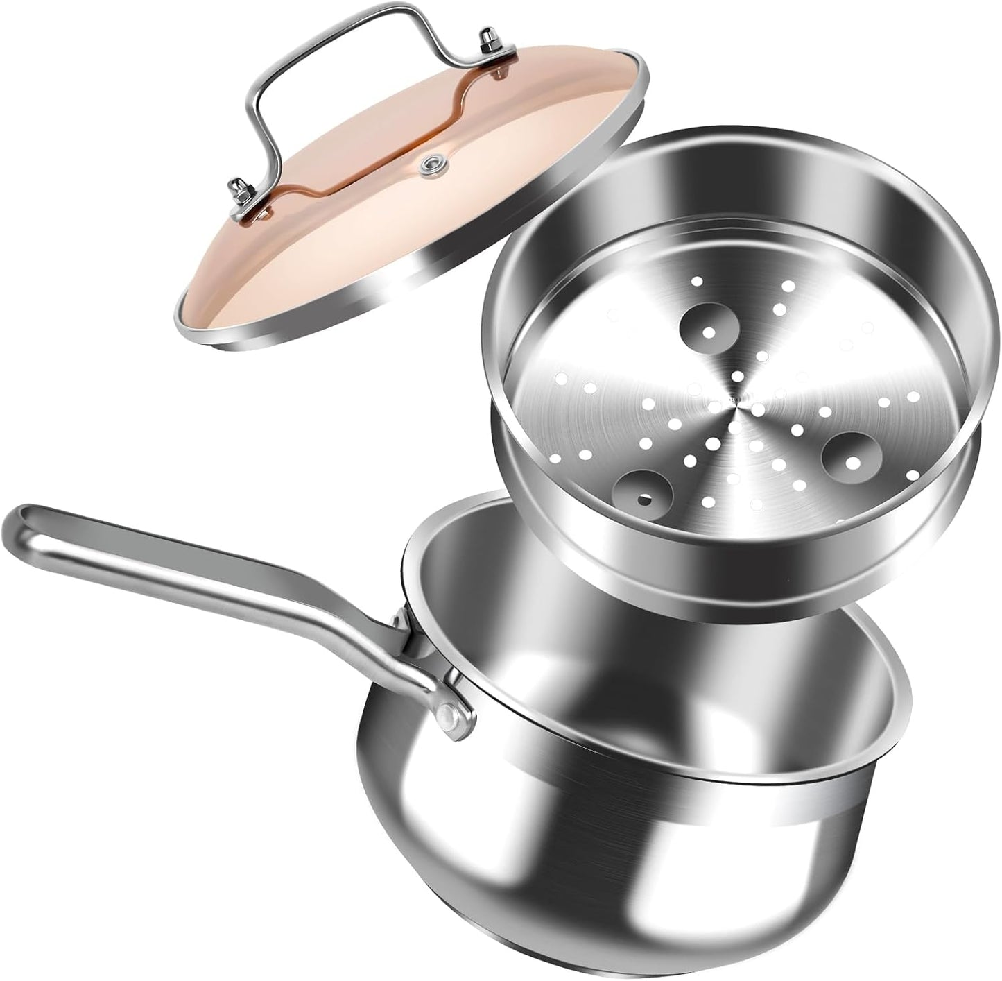 雪平鍋 片手鍋 18㎝ 蒸し器付き ステンレス製 ガラス蓋 焦げ付かない 多機能鍋 行平鍋 小鍋 煮物 茹で物 ソース お手入れ簡単 一人食 家庭用