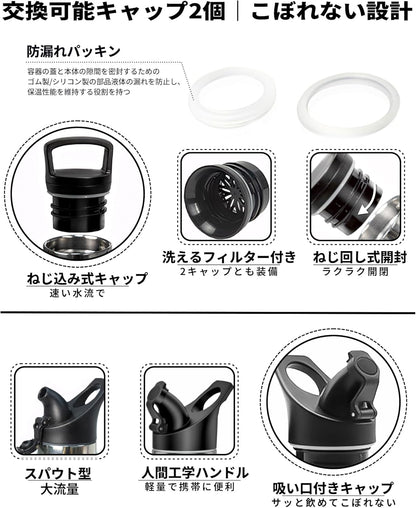 水筒 1リットル ステンレスボトル 真空断熱タンブラー 丸洗い 洗いやすい 耐汚れ 1リットル 魔法瓶1000ml 保温 保冷 スポーツドリンク対応 炭酸水筒 持ち運び便利 大容量 部活 男女兼用 通勤通学 運動 男の子 直飲みマグ シルバー