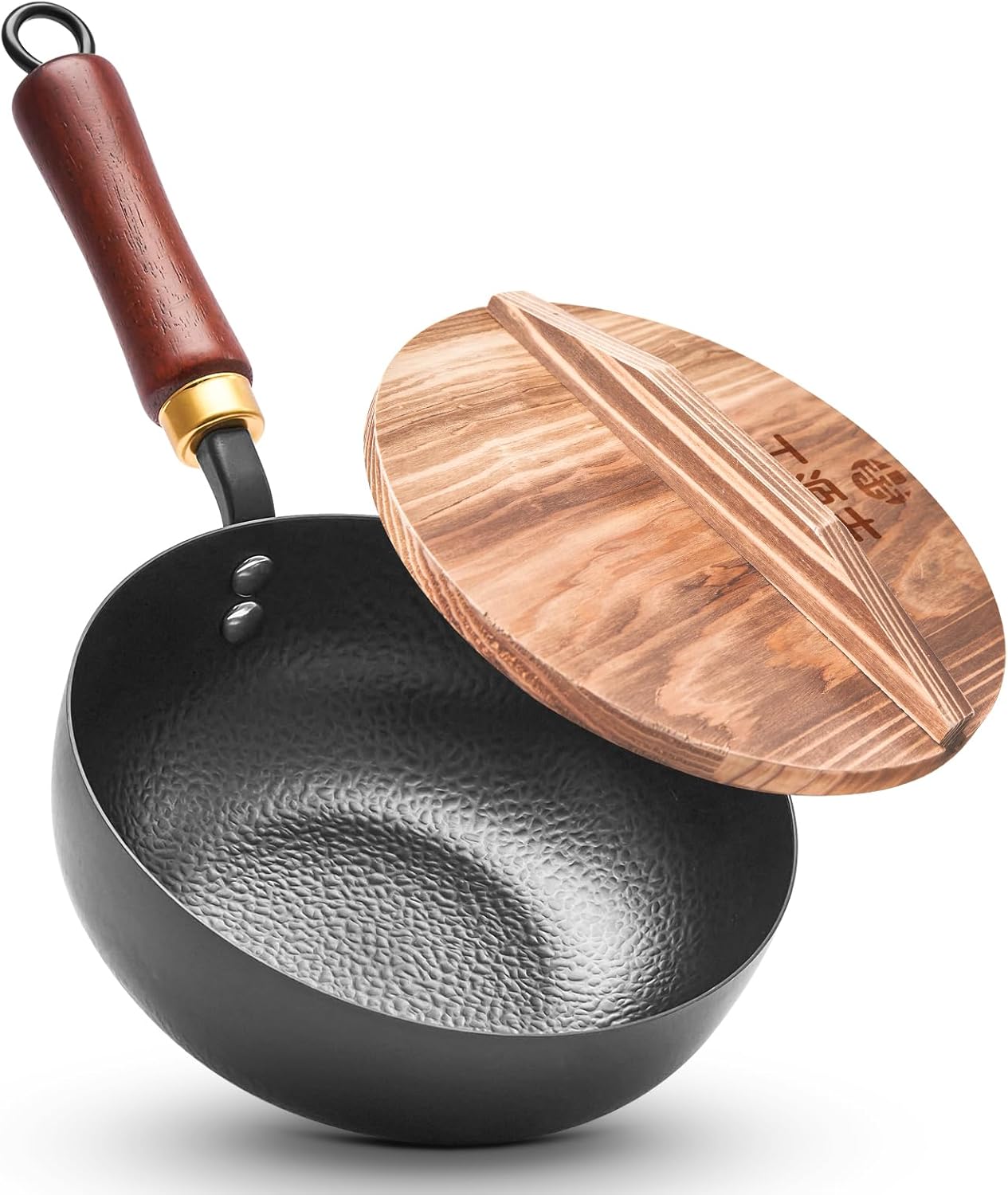 片手鍋 20cm 中華鍋蓋付き IH対応 ガス火 鉄鍋 一人鍋 ラーメン鍋 高熱効率 こげつきにくい ソースパン 焼く 茹でる 煮る 揚げる 北京鍋