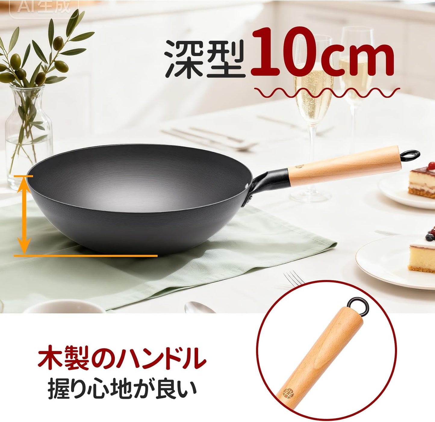 中華鍋 32cm 炒め鍋 深型 鉄鍋 IH ガス対応 業務用 家庭用 蓋付き 焦げ付き防止 お手入れ簡単 中華料理 多機能