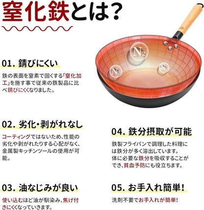 中華鍋 32cm 炒め鍋 深型 鉄鍋 IH ガス対応 業務用 家庭用 蓋付き 焦げ付き防止 お手入れ簡単 中華料理 多機能