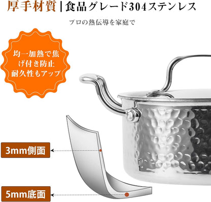 両手鍋 16cm 深鍋 ih対応 小鍋 蓋付 深型 卓上鍋 カレー鍋 ガス火対応 焦げ付きにくい お手入れ簡単 料理 煮物 おでん 調理器具 多機能